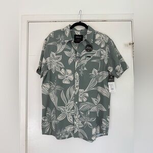 O'Neill Men's Floral Button Down Shirt - Green and White